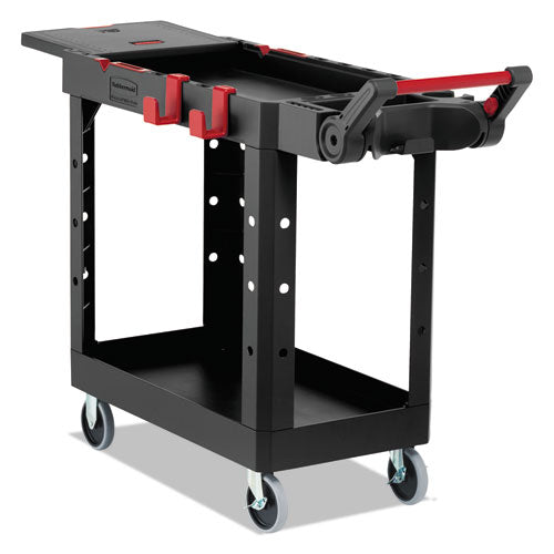 Carro utilitario adaptable de servicio pesado, plástico, 2 estantes, capacidad de 500 lb, 17.8" x 46.2" x 36", negro