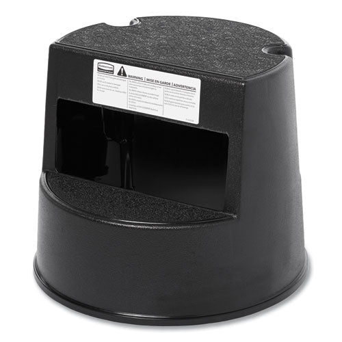 Rolling Step Stool, Curved Design, 2-step, Retracting Casters, 350 Lb Capacity, 16" Diameter X 13.5"h, Black