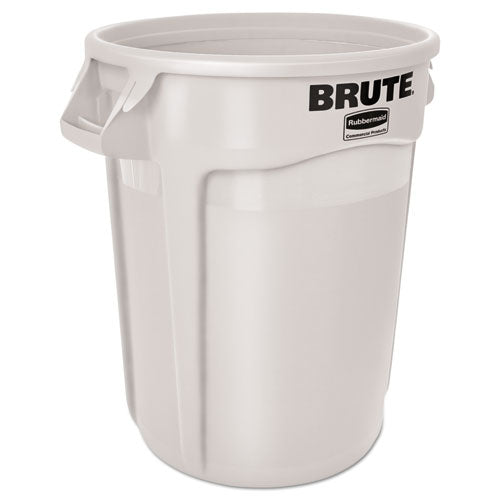 Vented Round Brute Container, 20 Gal, Plastic, White