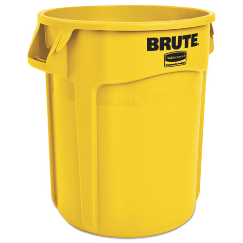 Vented Round Brute Container, 20 Gal, Plastic, Yellow