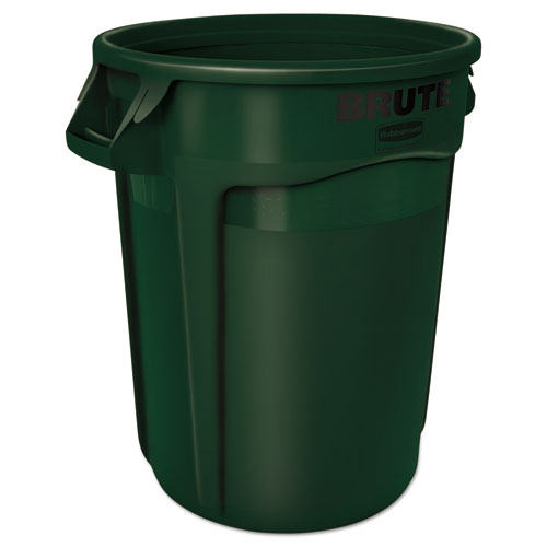 Vented Round Brute Container, 32 Gal, Plastic, Dark Green