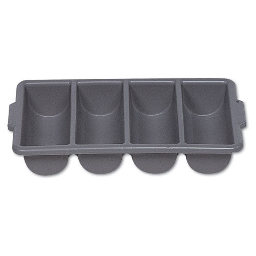 Cutlery Bin, 4 Compartments, Plastic, 11.5 X 21.25 X 3.75, Plastic, Gray