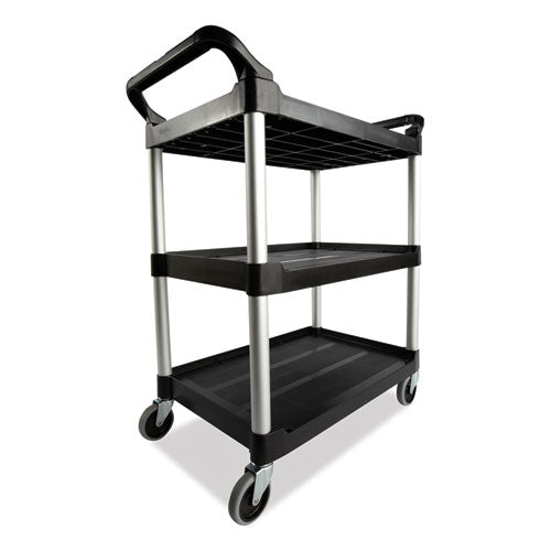 Carrito utilitario Xtra con lados abiertos, plástico, 3 estantes, capacidad de 300 lb, 40.63" x 20" x 37.81", negro