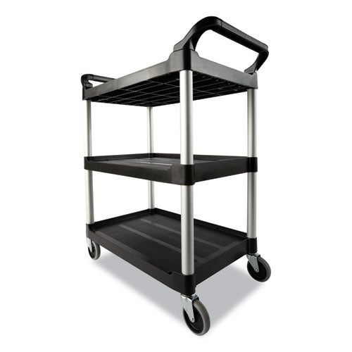 Carrito utilitario Xtra con lados abiertos, plástico, 3 estantes, capacidad de 300 lb, 40.63" x 20" x 37.81", negro