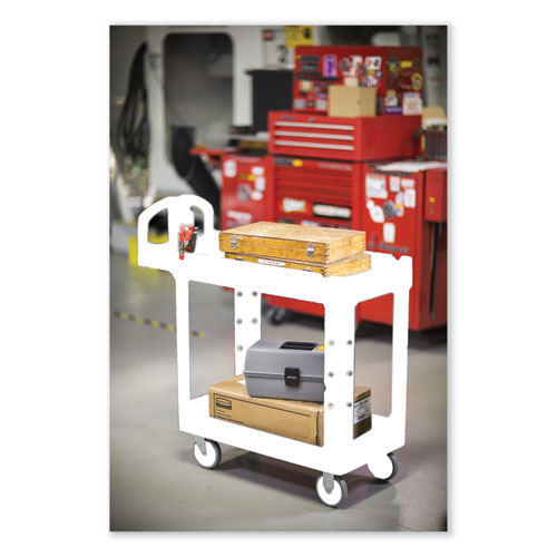 Heavy-duty Utility Cart With Lipped Shelves, Plastic, 2 Shelves, 500 Lb Capacity, 17.13" X 38.5" X 38.88", Black