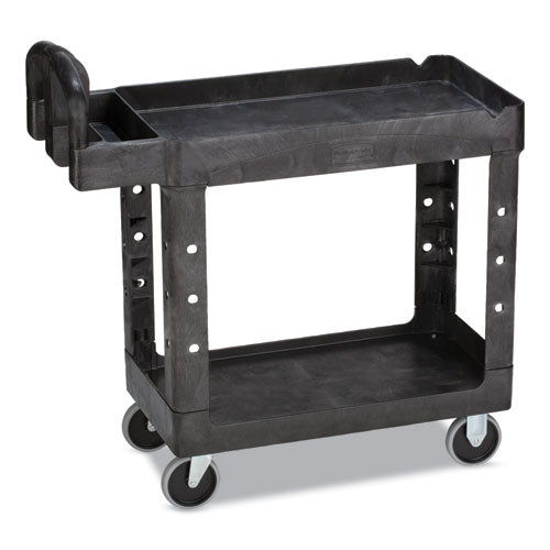Heavy-duty Utility Cart With Lipped Shelves, Plastic, 2 Shelves, 500 Lb Capacity, 17.13" X 38.5" X 38.88", Black