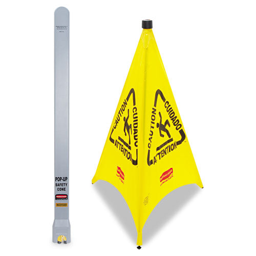 Cono de seguridad emergente multilingüe para piso mojado, 21 x 21 x 30, amarillo