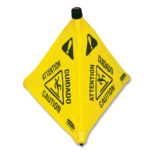 Cono de seguridad emergente multilingüe para piso mojado, 21 x 21 x 30, amarillo