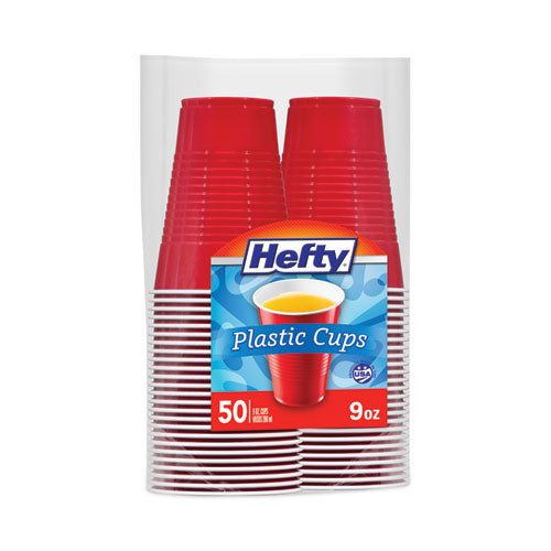 Vasos desechables de plástico para fiestas Easy Grip, 9 oz, rojo, 50/paquete