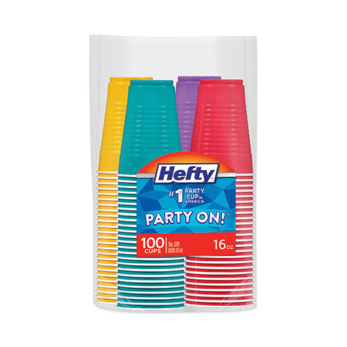 Vasos desechables de plástico para fiestas Easy Grip, 16 oz, colores surtidos, 100/paquete, 4 paquetes/cartón