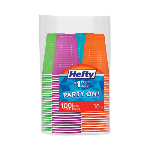 Vasos desechables de plástico para fiestas Easy Grip, 16 oz, colores surtidos, 100/paquete, 4 paquetes/cartón