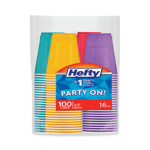 Vasos desechables de plástico para fiestas Easy Grip, 16 oz, colores surtidos, 100/paquete