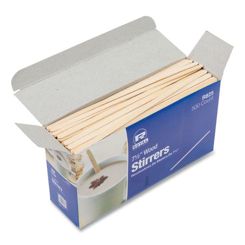 Agitadores de café de madera, 7.5" de largo, 500/caja, 10 cajas/cartón