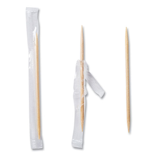 Palillos de dientes de madera envueltos en celofán de menta, 2,5", natural, 1000/caja, 15 cajas/cartón