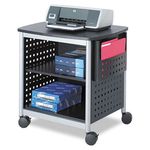 Scoot Deskside Printer Stand, File Pocket, Metal, 3 Shelfs, 1 Bin, 200 Lb Capacity, 26.5 X 20.5 X 26.5, Black/silver