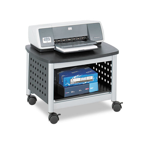 Scoot Deskside Printer Stand, File Pocket, Metal, 3 Shelfs, 1 Bin, 200 Lb Capacity, 26.5 X 20.5 X 26.5, Black/silver