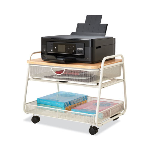 Soporte de máquina para debajo del escritorio Onyx, metal, 1 estante, 1 cajón, 1 cubo, capacidad de 100 lb, 21" x 16" x 17.5", blanco
