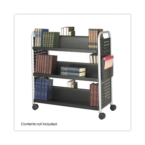 Carrito de libros Scoot de doble cara, metal, 6 estantes, 1 contenedor, 41.25" x 17.75" x 41.25", negro