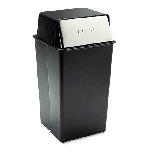 Reflections  Push Top Square Receptacle, 36 Gal, Steel, Black/chrome