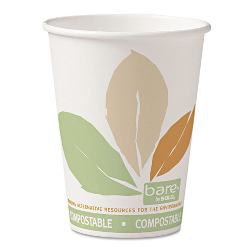Bare Eco-forward Pla Paper Hot Cups, 16 oz, diseño de hoja, blanco/verde/naranja, 1000/cartón