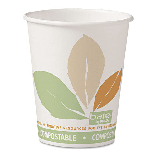 Bare Eco-forward Pla Paper Hot Cups, 10 oz, diseño de hoja, blanco/verde/naranja, 50/bolsa, 20 bolsas/cartón
