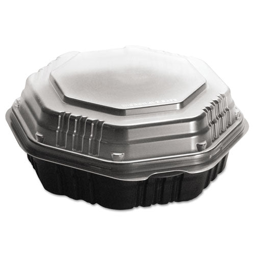 Recipientes para comida caliente con tapa abatible Octaview, 31 oz, 9.55 x 9.1 x 3, negro/transparente, plástico, 100/cartón