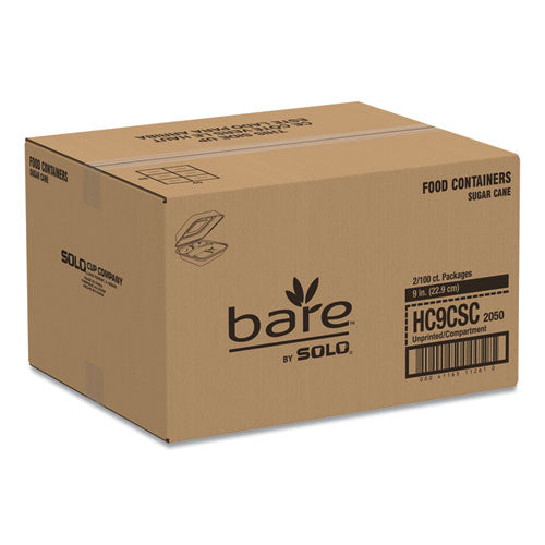 Recipientes Bare Eco-forward Bagazo con tapa abatible, 3 compartimentos, 9,6 x 9,4 x 3,2, marfil, caña de azúcar, 200/cartón
