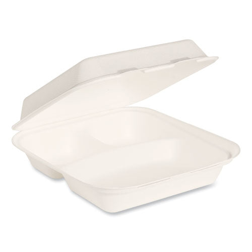 Bare Eco-forward Bagasse Hinged Lid Containers, 3-compartment, 9.6 X 9.4 X 3.2, Ivory, Sugarcane, 200/carton