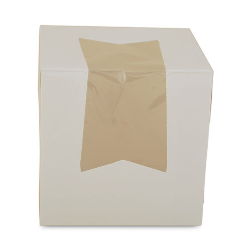 Cajas de panadería con ventana blanca con tapa abatible adjunta, diseño de cervezas en las 4 esquinas, 4,5 x 4,5 x 4,5, blanco, papel, 200/cartón