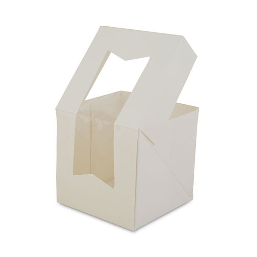 Cajas de panadería con ventana blanca con tapa abatible adjunta, diseño de cervezas en las 4 esquinas, 4,5 x 4,5 x 4,5, blanco, papel, 200/cartón