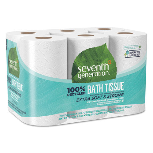 Papel higiénico 100 % reciclado, caja fuerte séptica, 2 capas, blanco, 240 hojas/rollo, 24/paquete