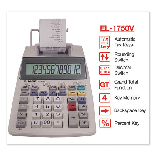 Calculadora de impresión a dos colores El-1750v, impresión en negro/rojo, 2 líneas/seg.