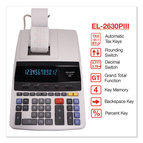 Calculadora de impresión en dos colores El2630piii, impresión en negro/rojo, 4,8 líneas/seg.