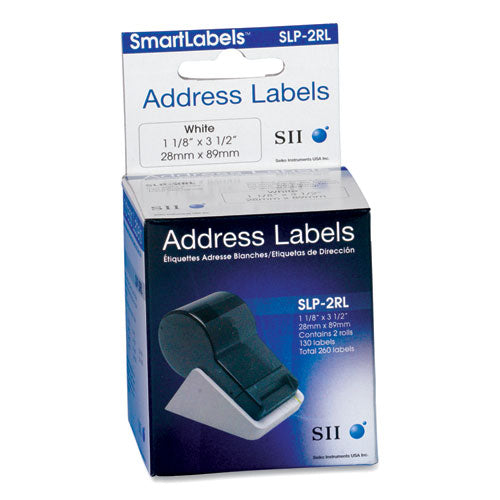 Etiquetas de dirección autoadhesivas Slp-2rl, 1,12" x 3,5", blancas, 130 etiquetas/rollo, 2 rollos/caja