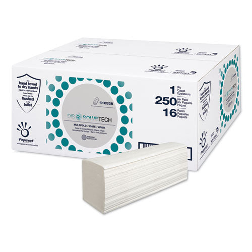 Toalla de papel Dissolvetech, 1 capa, 9,49 x 8,11, blanca, 250/paquete, 16 paquetes/cartón