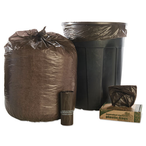 Bolsas de plástico para basura con ciclo de vida controlado, 39 gal, 1,1 mil, 33" x 44", marrón, 40/caja