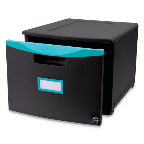 Archivador móvil de un cajón, 1 cajón para archivos de tamaño legal/carta, negro/verde azulado, 14.75" x 18.25" x 12.75"