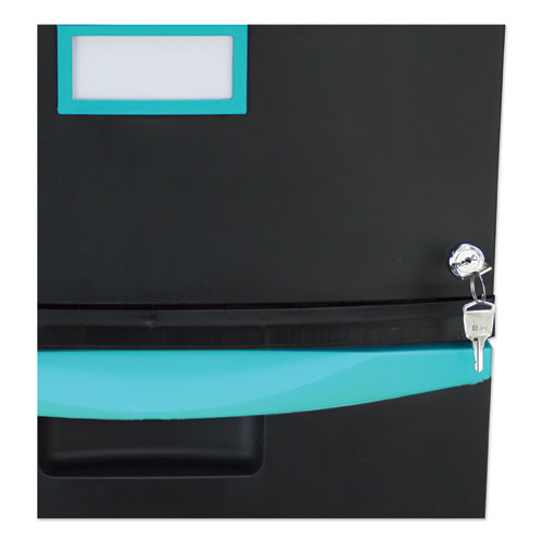 Archivador móvil de un cajón, 1 cajón para archivos de tamaño legal/carta, negro/verde azulado, 14.75" x 18.25" x 12.75"