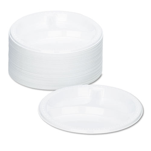 Vajilla de plástico, platos con compartimentos, 9" de diámetro, blanco, 125/paquete