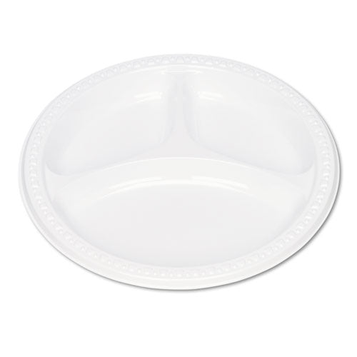 Vajilla de plástico, platos con compartimentos, 9" de diámetro, blanco, 125/paquete