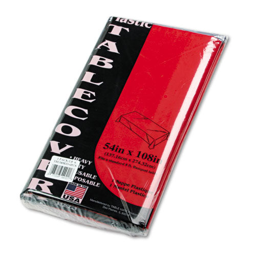 Juego de mesa Cubierta de mesa rectangular, Plástico pesado, 54" X 108", Rojo, 6/paquete