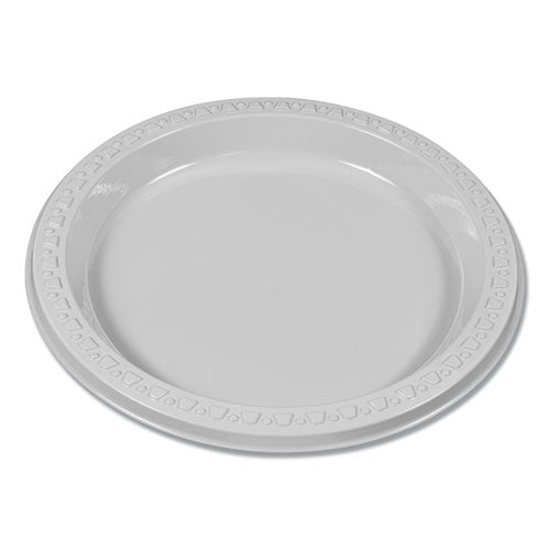Vajilla de plástico, platos, 7" de diámetro, blanco, 125/paquete