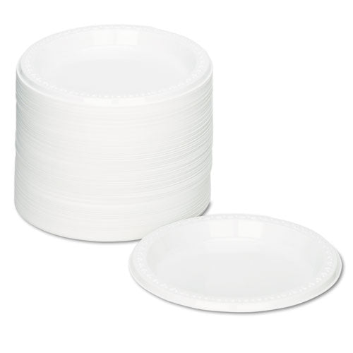 Vajilla de plástico, platos, 7" de diámetro, blanco, 125/paquete