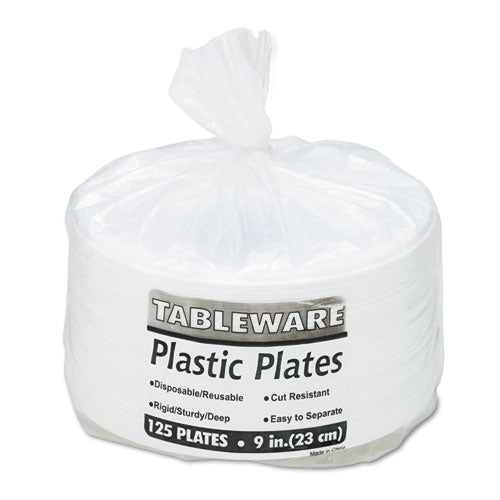 Vajilla de plástico, platos, 9" de diámetro, blanco, 500/cartón
