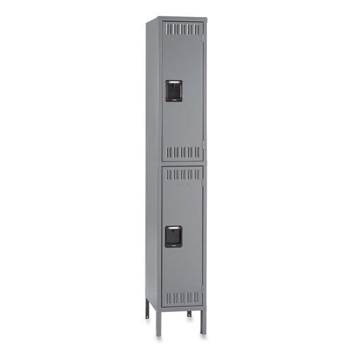 Locker de dos pisos con patas, pila simple, 12 de ancho x 18 de profundidad x 78 de alto, gris medio