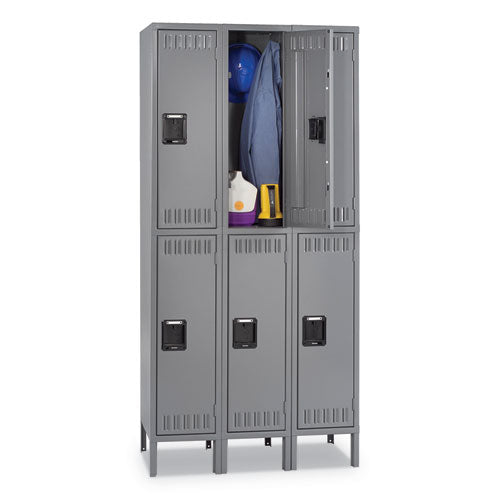 Locker de dos pisos con patas, pila triple, 36 de ancho x 18 de profundidad x 78 de alto, gris medio