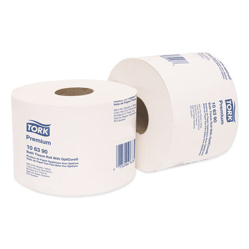 Rollo de papel higiénico premium con Opticore, seguro para sépticas, 2 capas, blanco, 800 hojas/rollo, 36/caja