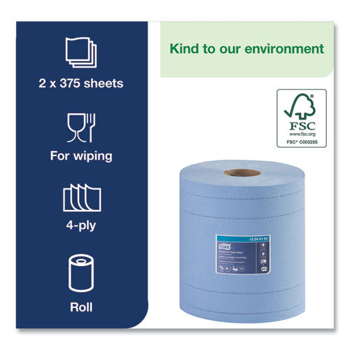 Toallita de papel industrial, 4 capas, 11 x 15,75, sin perfume, azul, 375 toallitas/rollo, 2 rollos/cartón