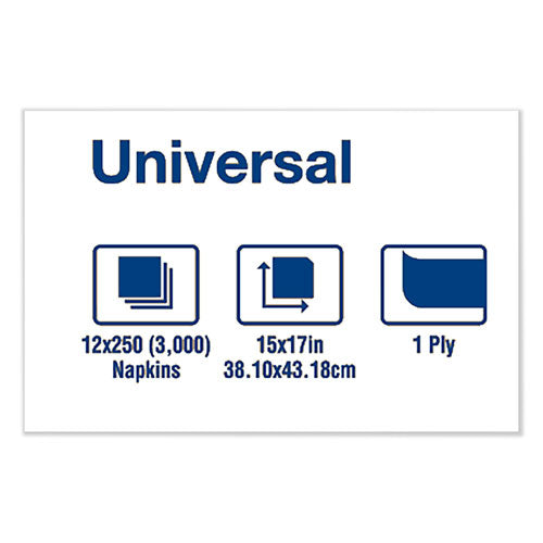 Servilletas universales para cena, 1 capa, 15" x 17", pliegue 1/8, blancas, 3000/caja
