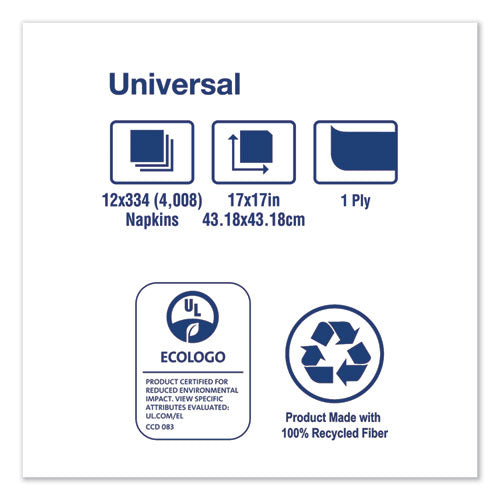 Servilletas universales para cena, 1 capa, 17" x 17", pliegue 1/4, blancas, 4008/cartón